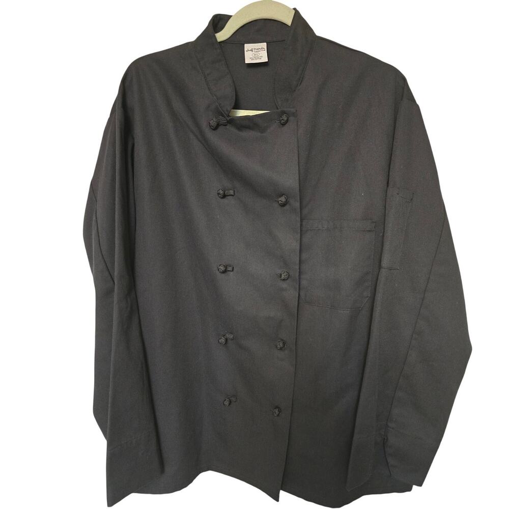 Chef Trends by Pinnacle Black Chef Coat 46 Large Knot Button Long Sleeve Uniform